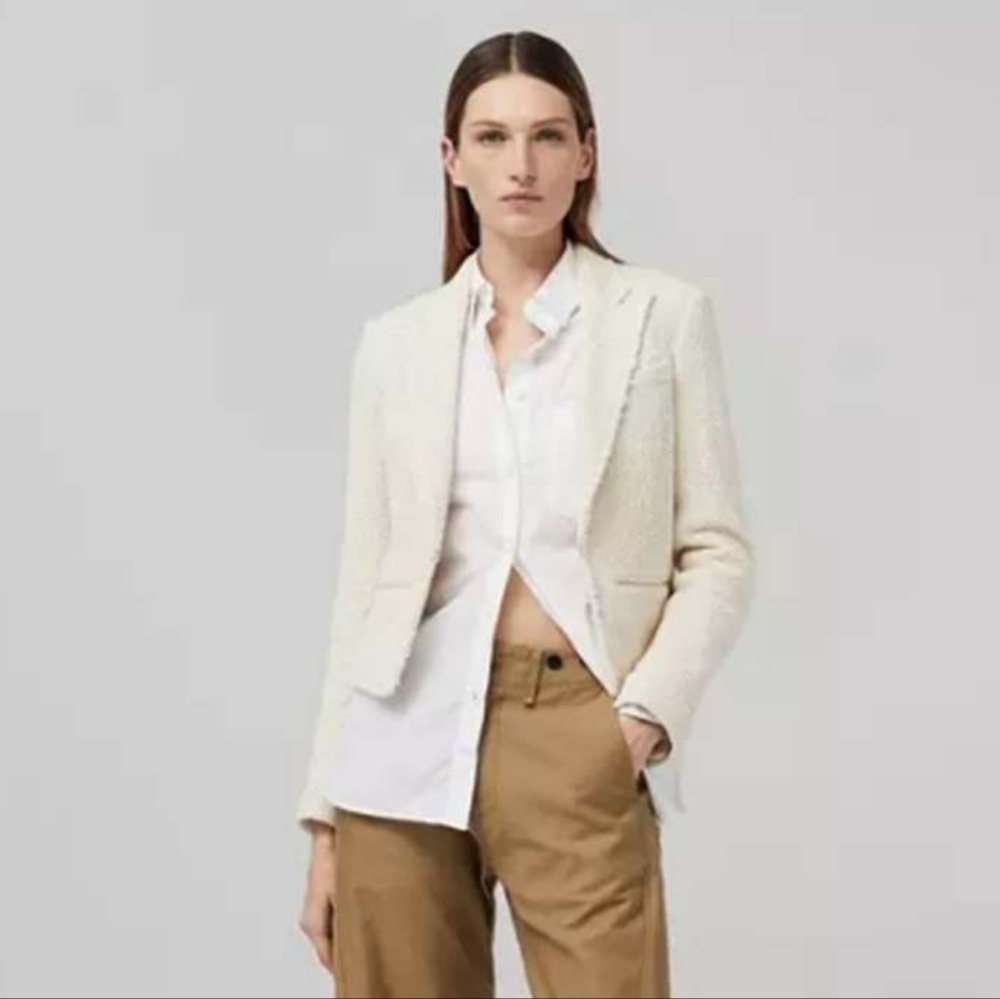 Rag & Bone Ellie Cotton Tweed Blazer Ecru Women's Size 10 NWT